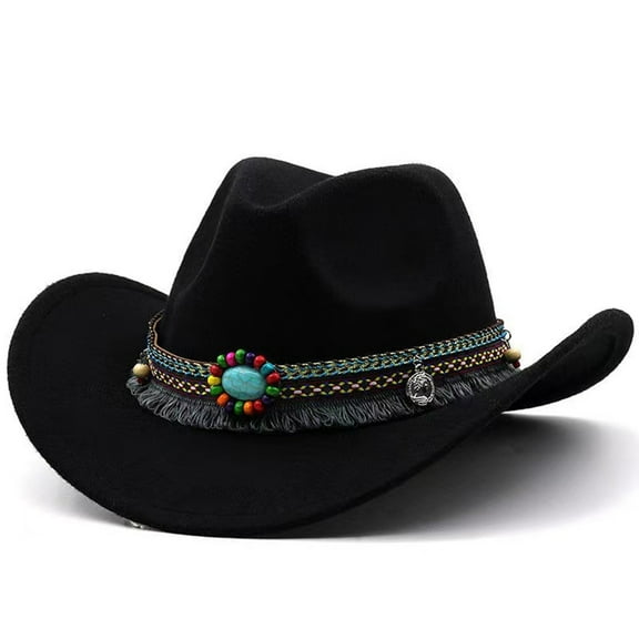 VNKIDY Kids Caps Children Striking Solid Color Cowboy Hat Embellished With Colorful Beaded Band Intricate Braided Details For Fashion Statement Classic Headwear