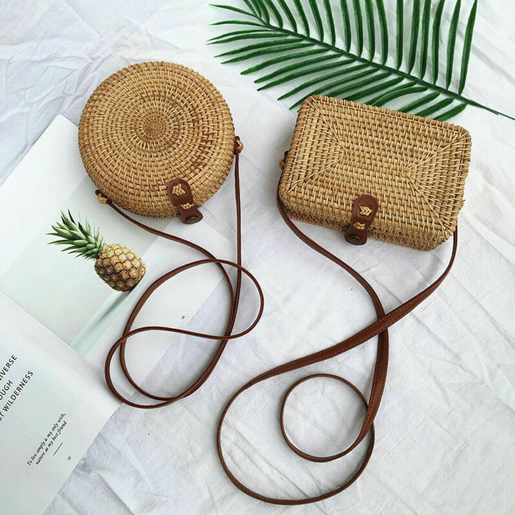 Women Summer Beach Tote Handbag Ladies Rattan Straw Wicker Cross body