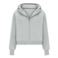 thumbnail image 6 of Cropped Sweatshirt, Yigetop Womens Oversized Solid Color Sweatshirts Pullover Lapel Women's Loose Casual Hoodie Zipper Sweatshirts Jackets for Women Grey S, 6 of 6