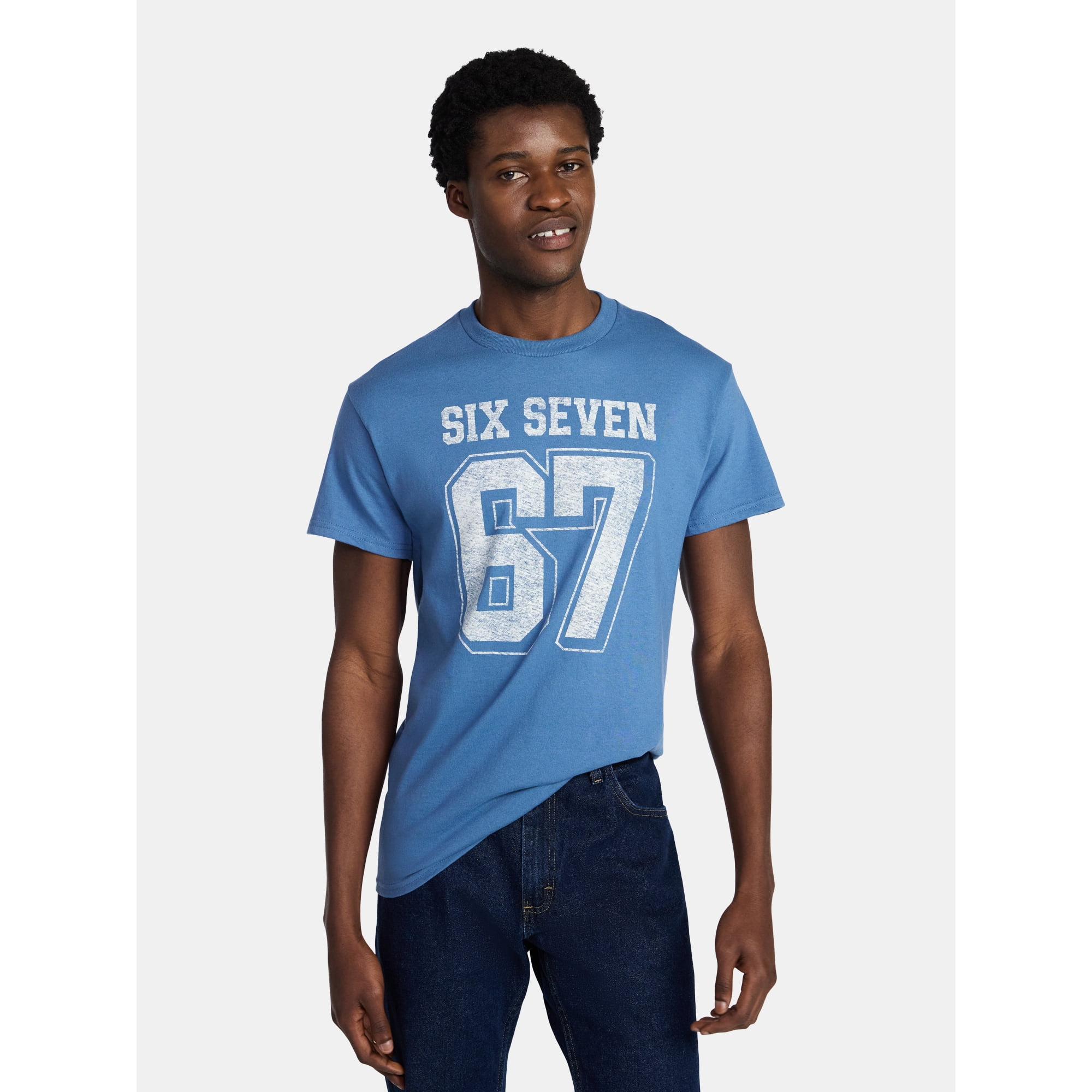 Humor Men's and Big Men's Six Seven 67 Cotton Graphic Tee with Short Sleeves, Size S-3XL