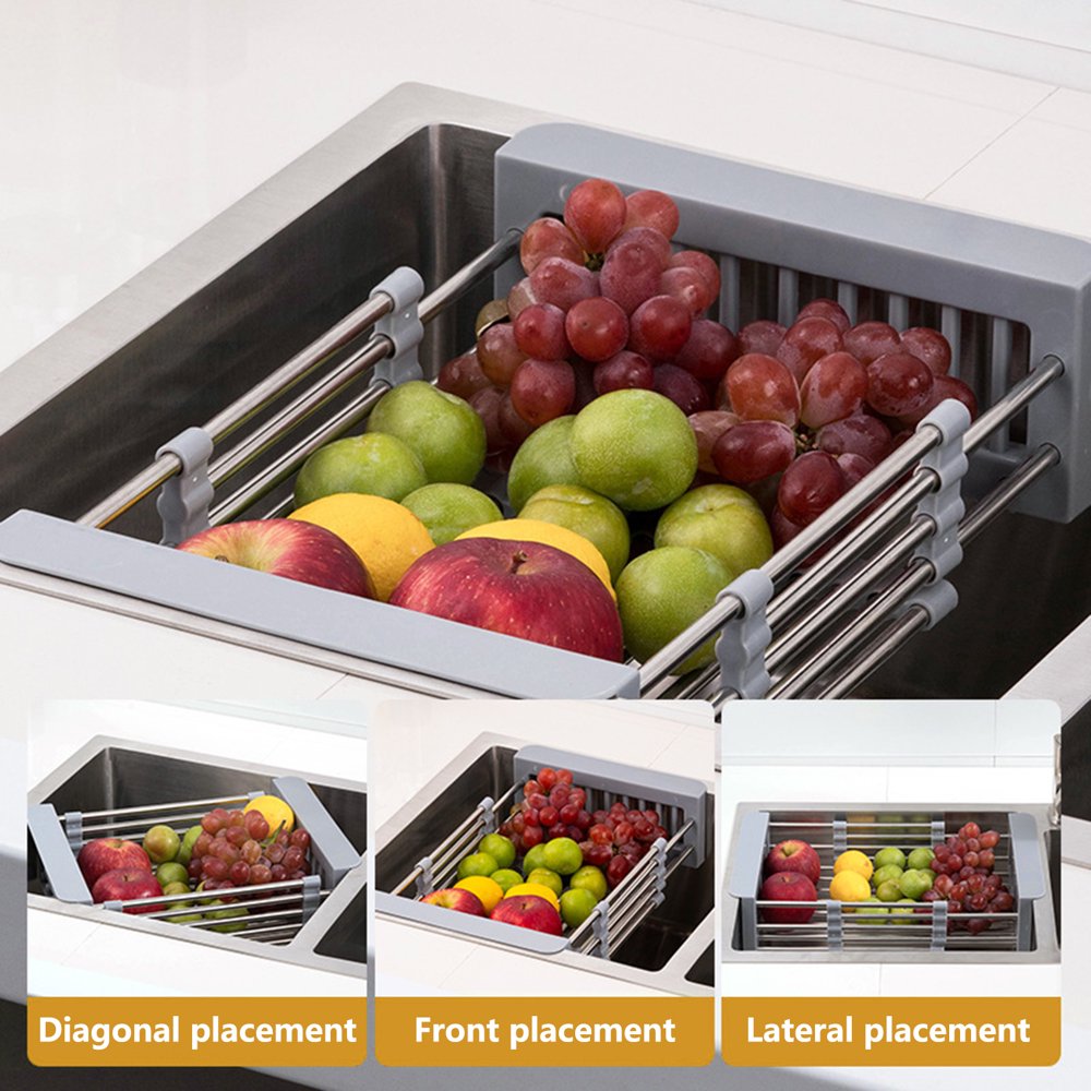Égouttoir Extensible Pour évier - Acier Inoxydable, Avec Porte-ustensiles - Pour Vaisselle, Fruits Et Légumes