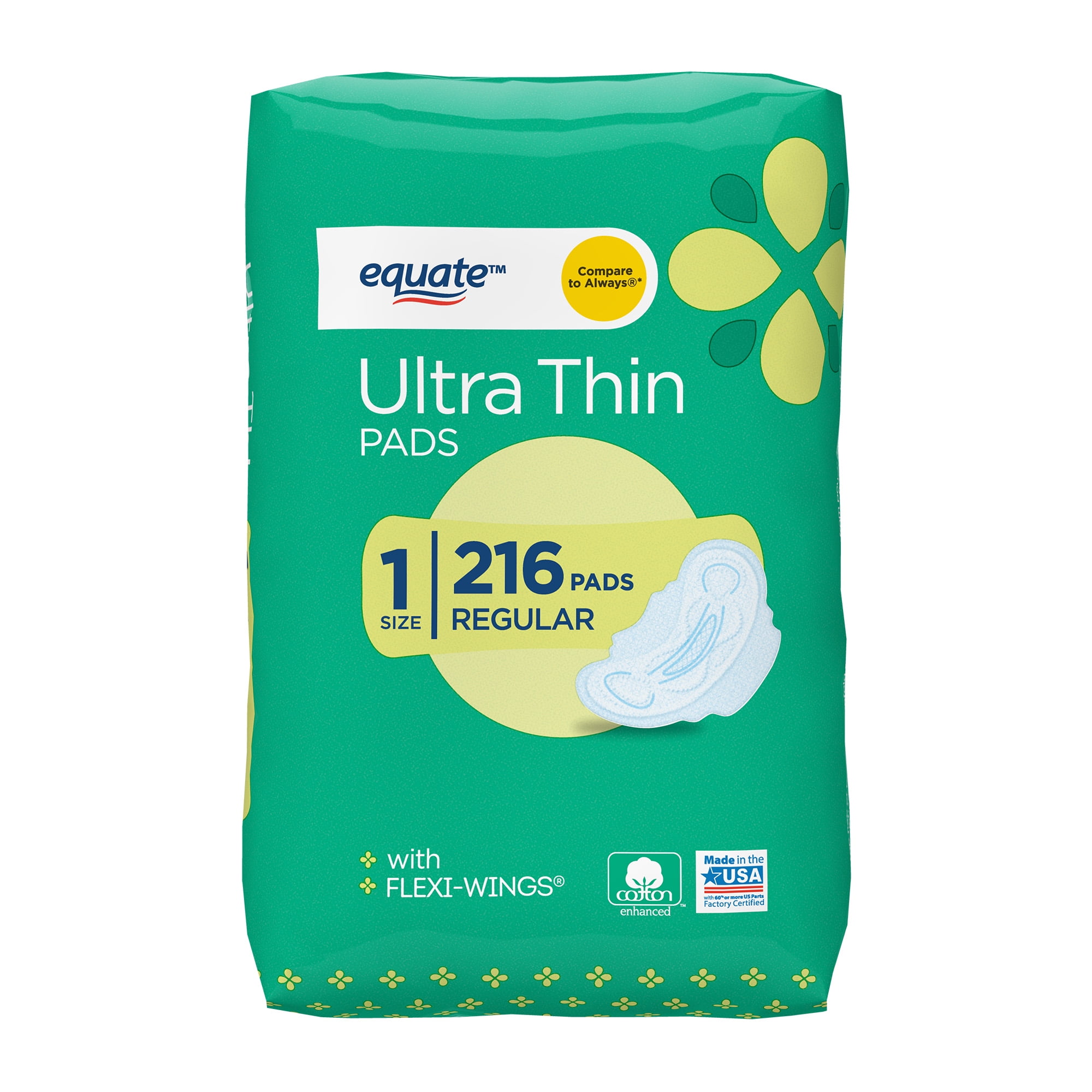 Equate Ultra Thin Pads with Wings, Light Unscented, 216 ct