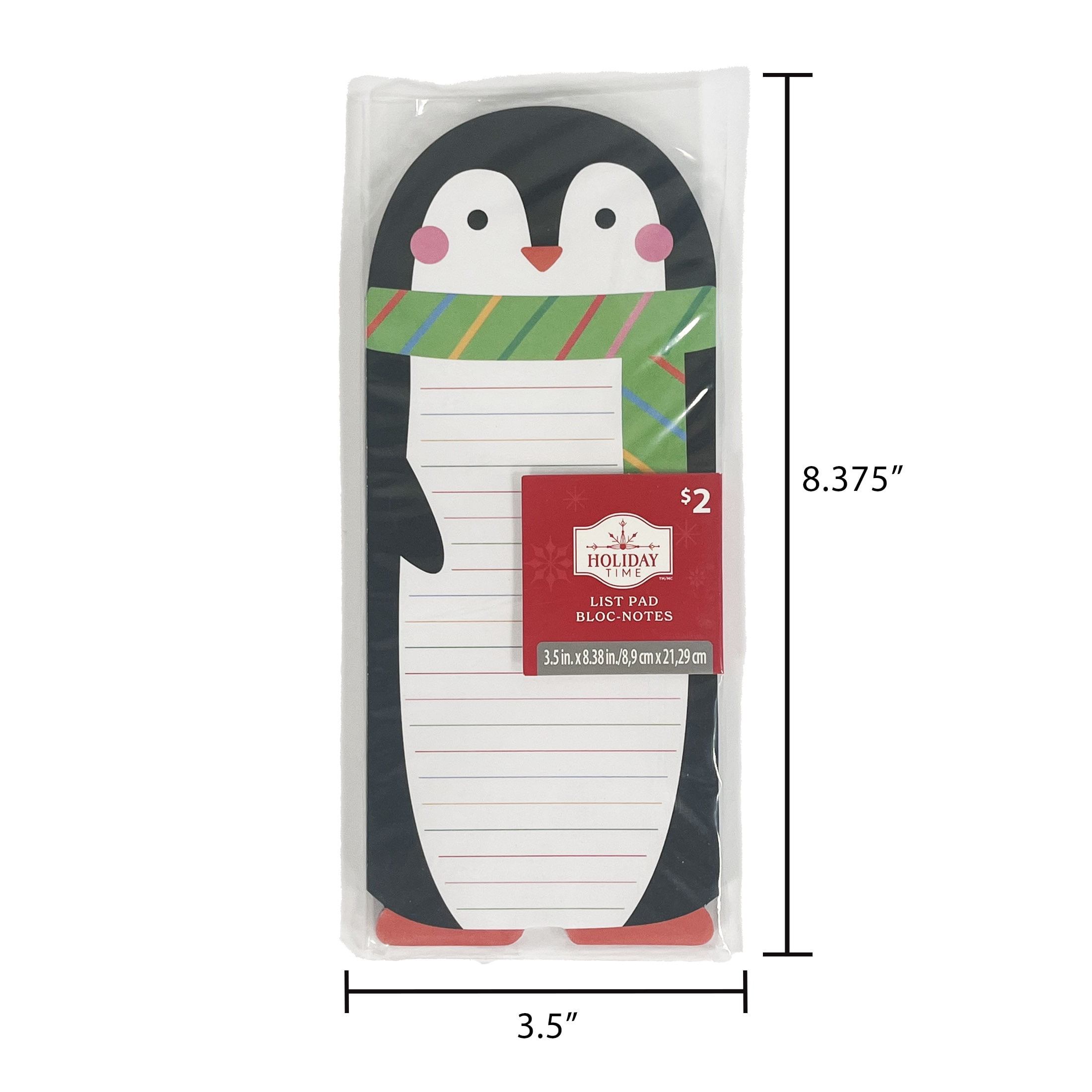 Holiday Time Green Scarf Penguin Christmas Paper List Pad, Party Favors