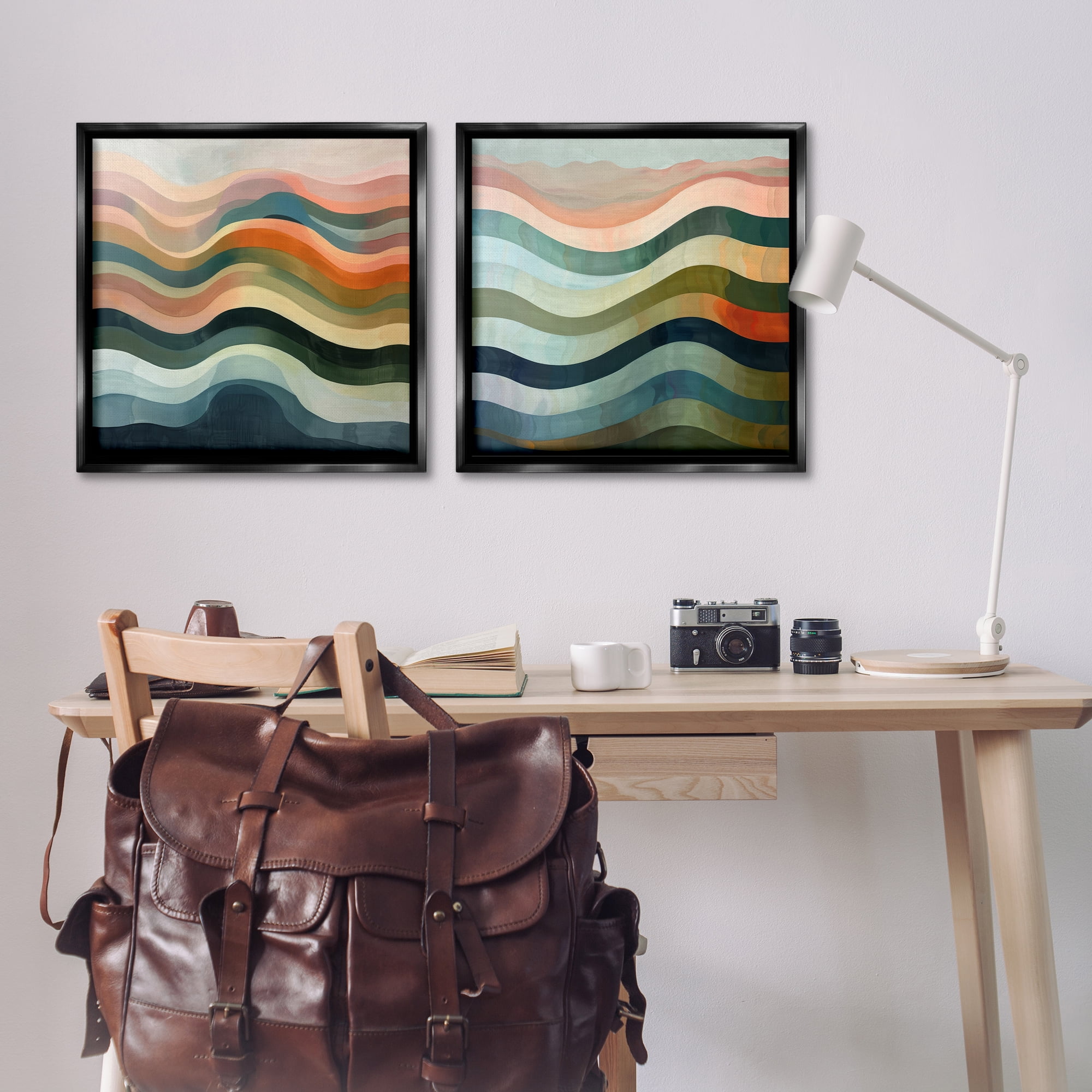 Stupell Industries Earth Tone Fluid Waves Abstract Painting Black Floater Framed Canvas Art Print Wall Art, 25 x 25, Set of 2