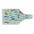 thumbnail image 1 of Marine Cutting Board, Bunch of Sea Animals Submarine Crabs Squid Lobster Octobus Seaweed Starfish Stingray, Tempered Glass Cutting and Serving Board, Wine Bottle Shape, Multicolor, by Ambesonne, 1 of 1