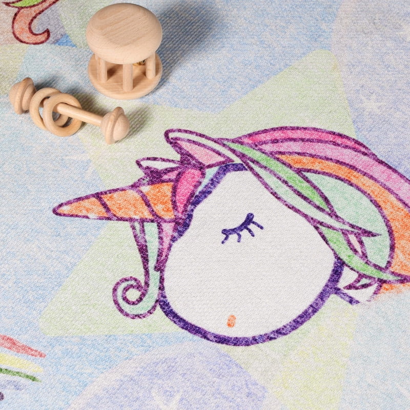 Superior Unicorn Non-Slip Washable Indoor Play Rug, 5' x 7' 6", Sapphire Blue