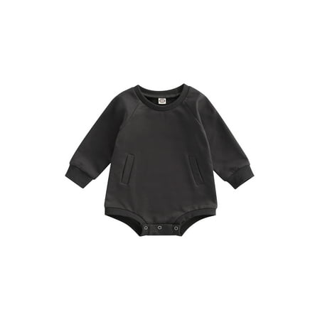 

LWXQWDS Newborn Infant Baby Boy Girl Basic Plain Pocket Long Sleeve Romper Bodysuit Tops Fall Clothes Black Gray 6-12 Months