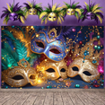 thumbnail image 5 of Colorful Design Mardi Gras Banner Masquerade Theme Carnival Display Feather Decoration Firework Pattern Festival Background for Carnival Party Mardi Gras Celebration Masquerade Ball, 5 of 9