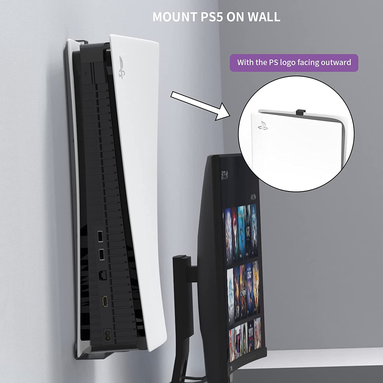 PlayStation 5 PS5 Disc / Digital & White Wall Mount Stand - ViMount