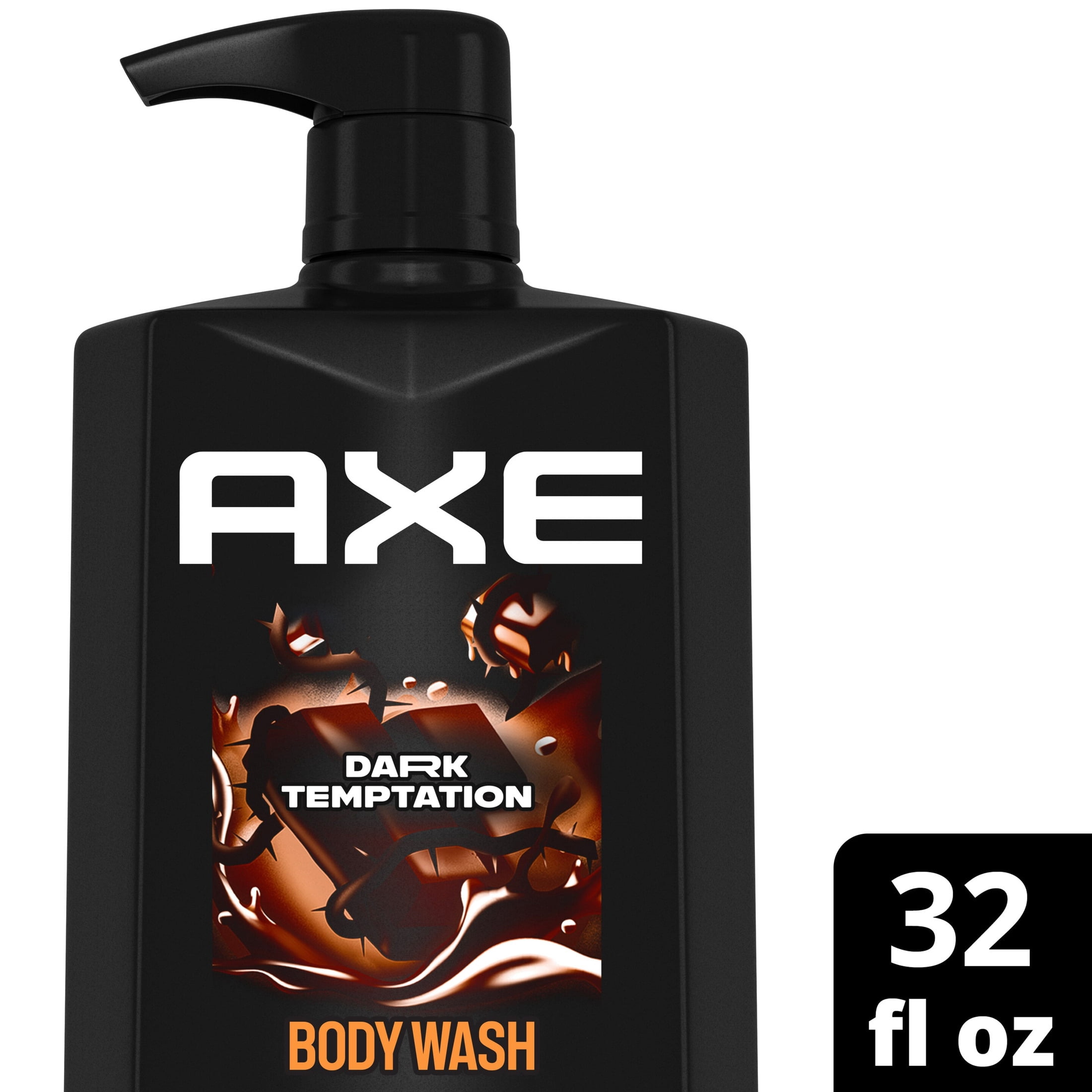 Axe Dark Temptation Body Wash For Men 12h Refreshing Scent Dark Chocolate Moisturizing Body Wash Pump with Plant Based Moisturizers, 32 fl oz