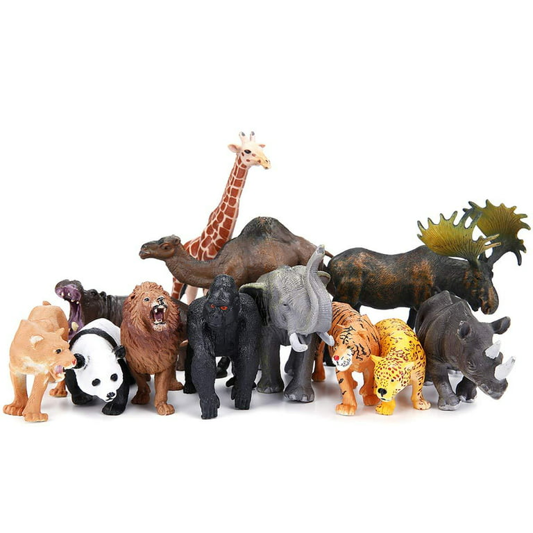 Safari Animal Toys Figures, 12 PCS Realistic Jumbo Wild Jungle Animals  Figurines, Large African Zoo Animal Playset with Lion,Elephant,Giraffe,  Plastic