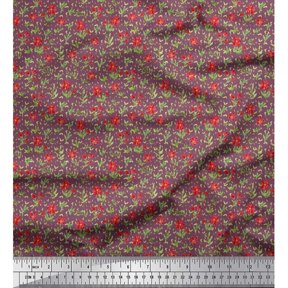 Soimoi Viscose Chiffon Fabric Leaves & Periwinkle Shirting Decor Fabric Printed Yard 42 Inch Wide