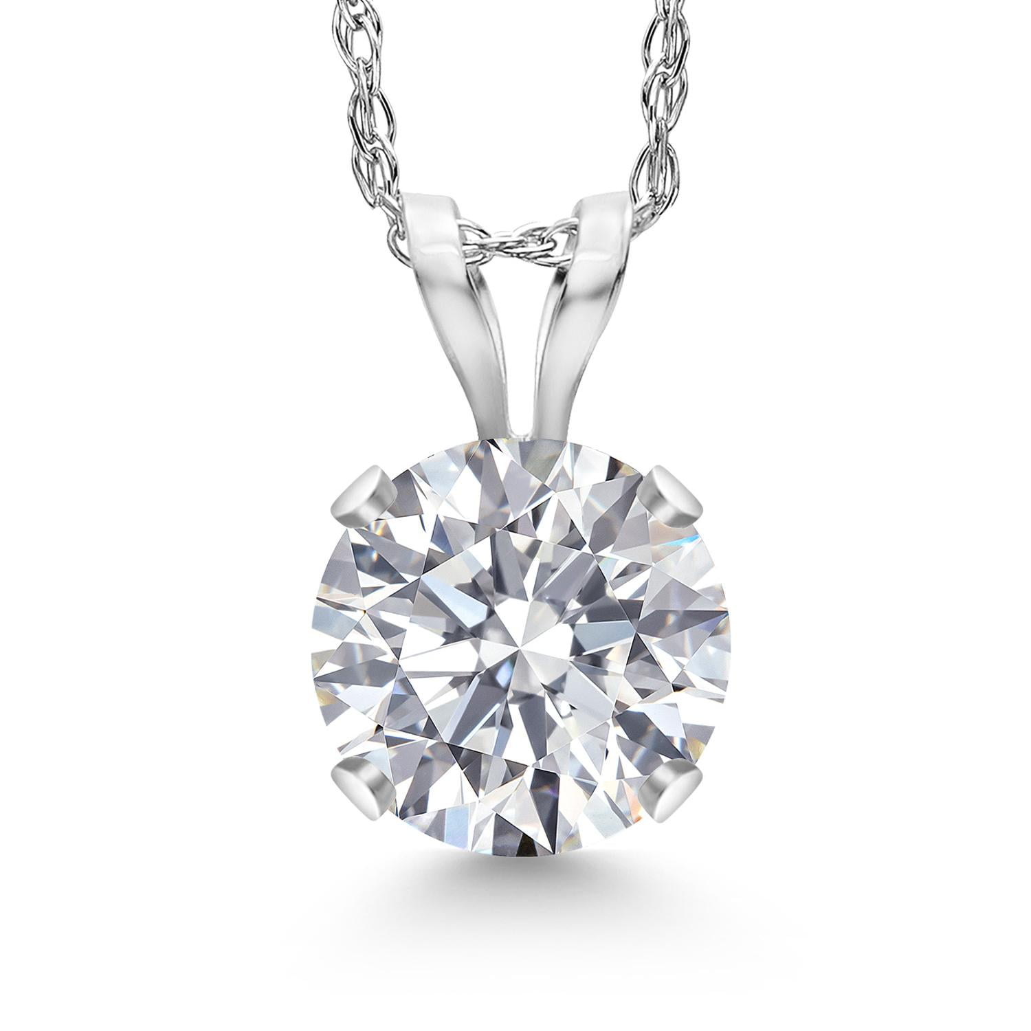 Gem Stone King 1 Ct Round 14K White Gold IGI Certified Lab Grown Diamond Pendant Necklace | D-E Color | VS1-VS2 Clarity | Gold Necklace for Women | 18 inch Chain