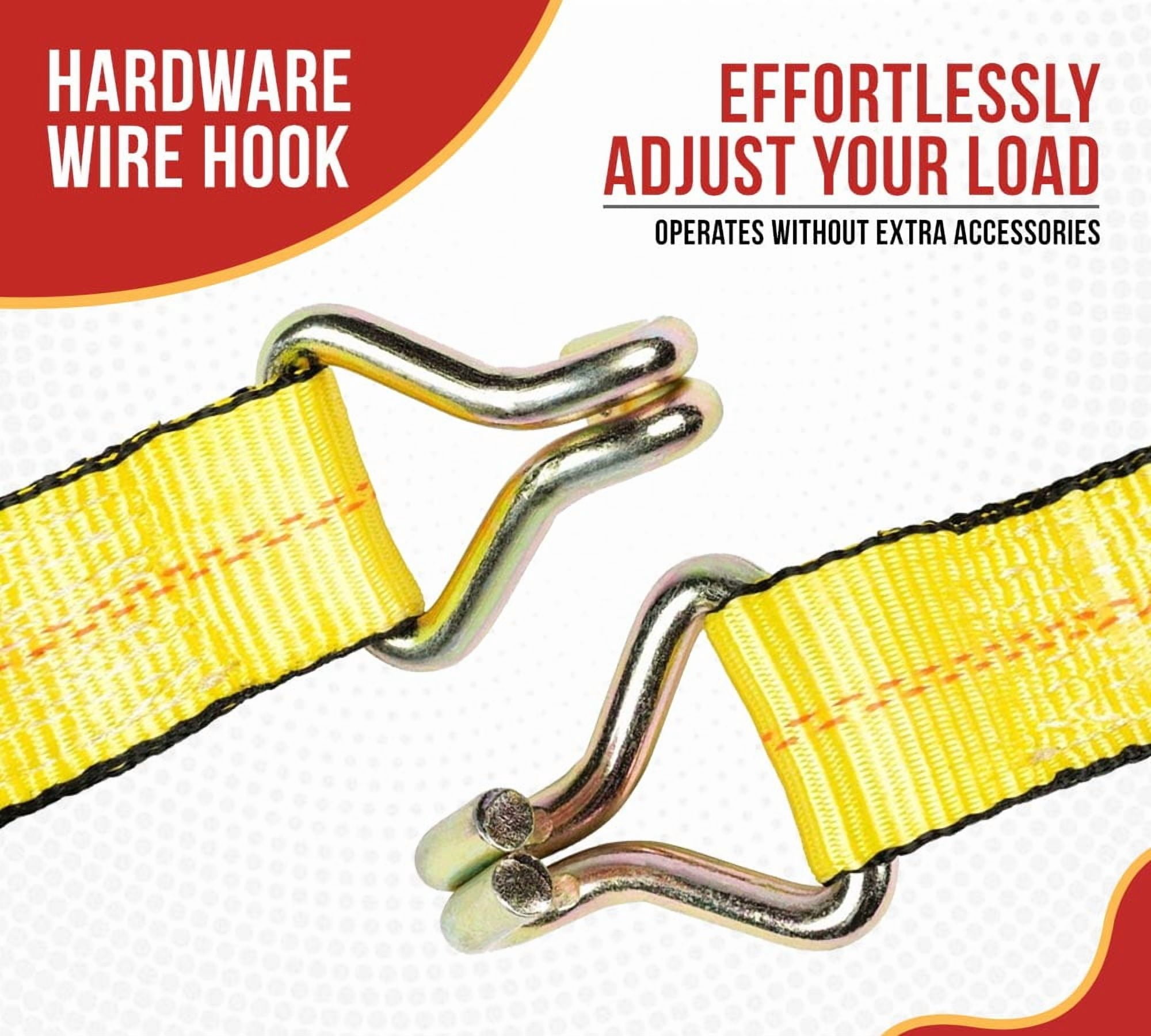 (4 Pack) 2 Inch x 30 FT Yellow Ratchet Strap with J Hooks - 10,000 Lbs Breaking Strength - Heavy Duty Tie Down Cargo Truck Straps with Wire Hooks for Flatbed, Truck, Trailers Pickup