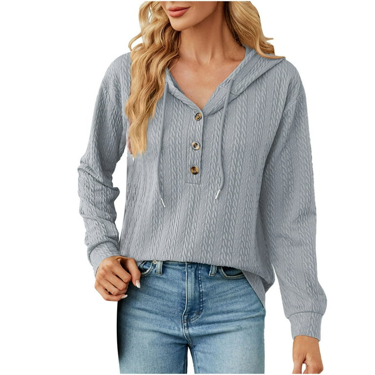 SEAOPEN NYNY Womens Half Button Hoodies Trendy Knitted SEAOPEN NYNY Womens Half Button Hoodies Trendy Knitted