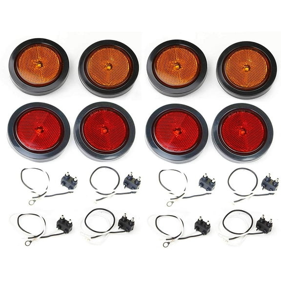 LIBRA Set 8 Amber & Red 2-1/2" Round SMD LED Submersible Trailer Marker Lights w Reflector Lens