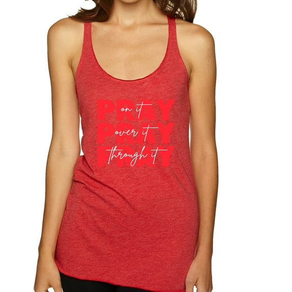Wild Bobby Pray On It Pray Over It Pray Through It Inspirational/Christian Women Tri-Blend Racerback Tank Top, Vintage Red, Small