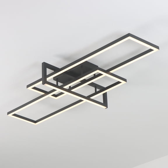 47.2 in. 3 Light Black Modern Integrated LED Semi-Flush Mount for Living Room Bedroom Kitchen Island