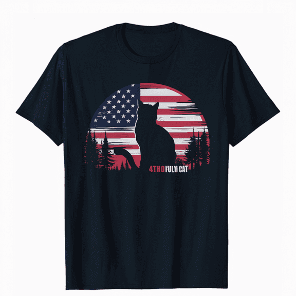 American Cat 4th of July Fireworks T-Shirt Patriotic Kitty Lover Tee