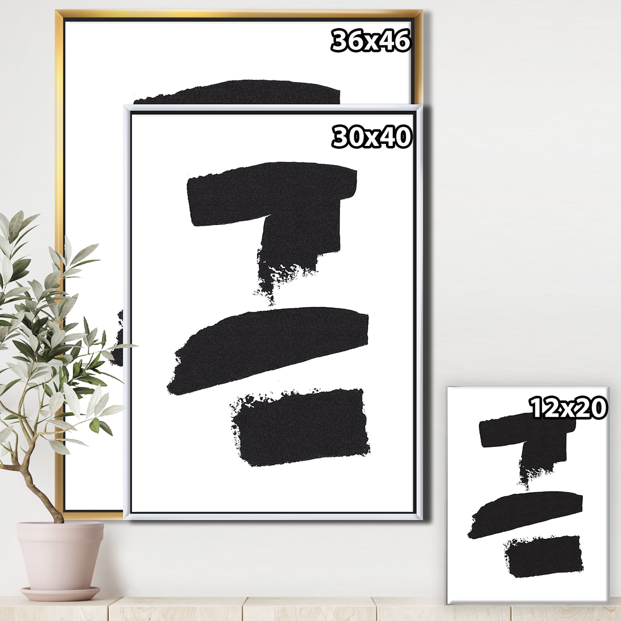 Designart ' Black and White Geometric Company I ' MidCentury Modern Framed Canvas