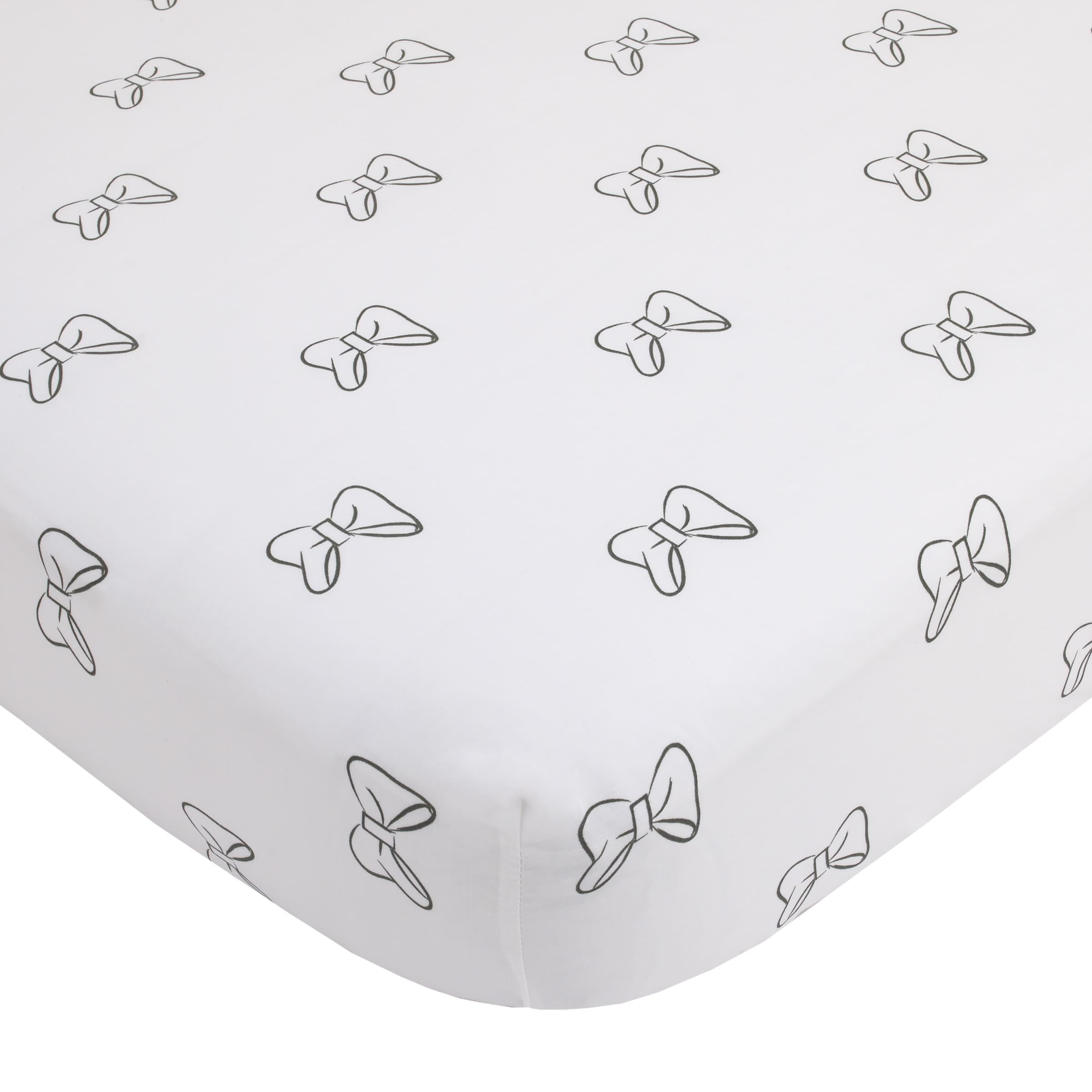 Disney Minnie Mouse 6 Piece Nursery Crib Bedding Set, Comforter, Two 100% Cotton Fitted Crib Sheets, Dust Ruffle, Baby Blanket, Changing Pad Cover, Pink, Grey & White