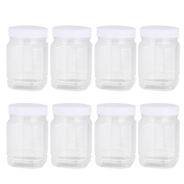 8pcs Home Plastic Jars Storage Containers with Ribbed Liner Screw On Lids Cereal Dry Food Storage Container Airtight Leakproof Plastic Storage Bottle for Cereal Flour Sugar Rice Snacks
