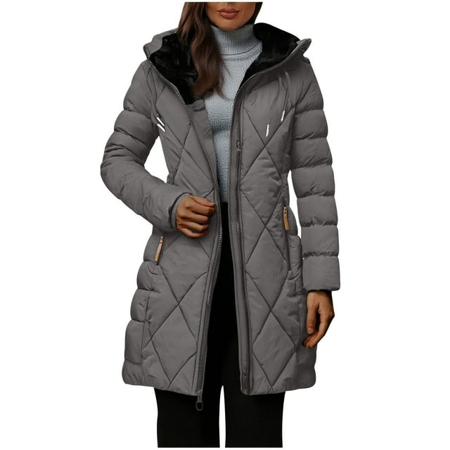 NJDVHB Manteau d'Hiver à Manches Longues à Capuche Décontracté pour Femmes, Veste Rembourrée Mode à Manches Longues Unie pour Femmes