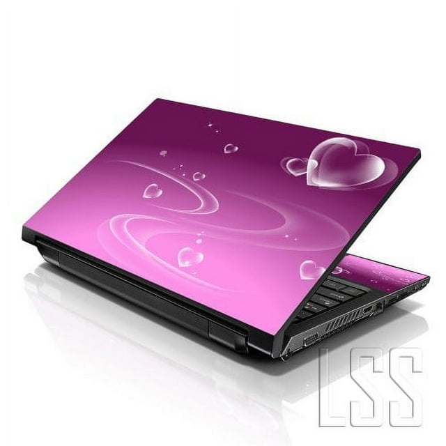 LSS Laptop Skin Sticker Decal Cover Pink Hearts Fits 17" to 19" Laptops