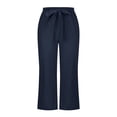 thumbnail image 4 of Women High Waisted Wide Leg Pants Drawstring Elastic Trousers Comfy Straight Leg Fashion Long Pants With Pockets, 4 of 5