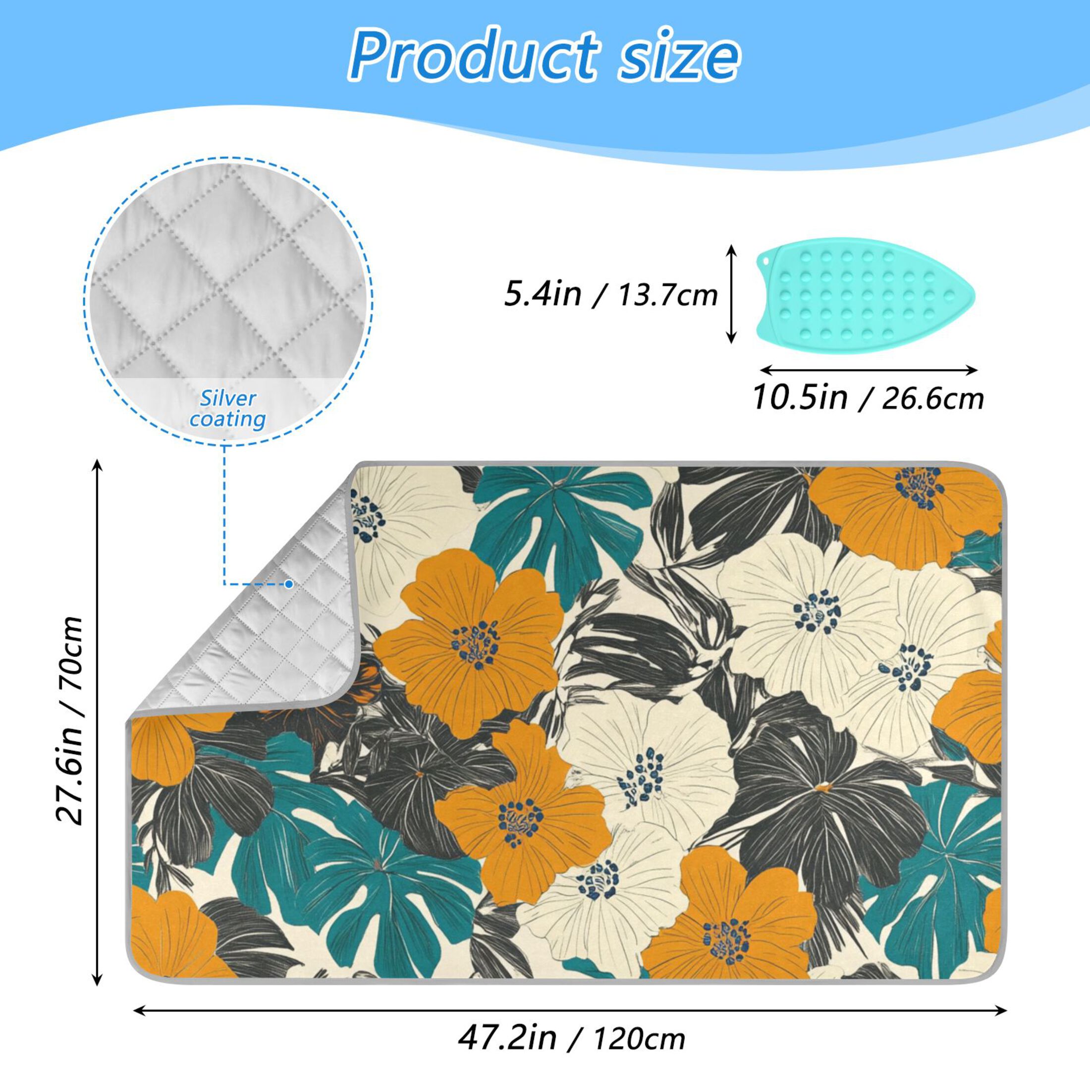 Retro Hibiscus Flowers Leaves Tropical Ironing Mat Blanket Portable Travel Ironing Pad Heat Resistant Pad 47.2" x 27.6”