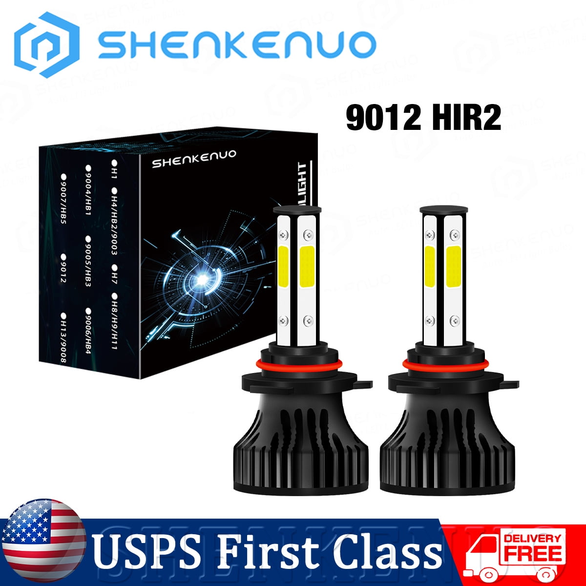 For Chrysler 200 2011-2015 4-sides 9012 LED Headlight Bulbs High Low Beam 6000K