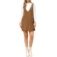 thumbnail image 2 of INSPIRE CHIC Women's Dress Fall Winter Suspender Corduroy Deep V Neck Sleeveless Casual Mini Pinafore Dress XS Brown, 2 of 6