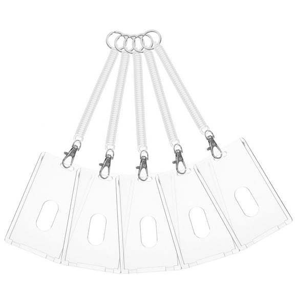 5 Sets ID Card Holder Keychain Wristlet Name Tag Badges Vertical Protector Sleeve Pouch Hook