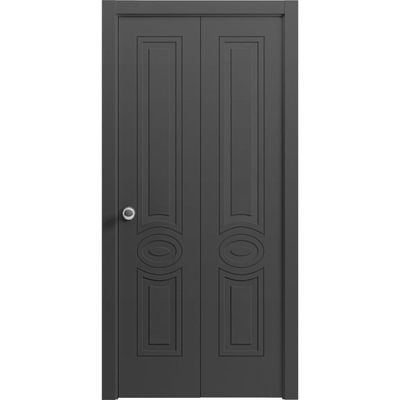 Sliding Closet Bi-fold Doors 36 x 80 inches | Mela 7001 Painted Black | Sturdy Tracks Moldings Trims Hardware Set | Wood Solid Bedroom Wardrobe Doors