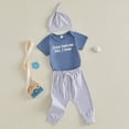 thumbnail image 5 of mgoYE Baby Boy Clothes 12-18 Months Baby Boy Summer Outfit Letter Jesus Loves Me This I Know Short Sleeve Romper Hat 3Pc Clothes Set(Blue,6-12 Months), 5 of 9
