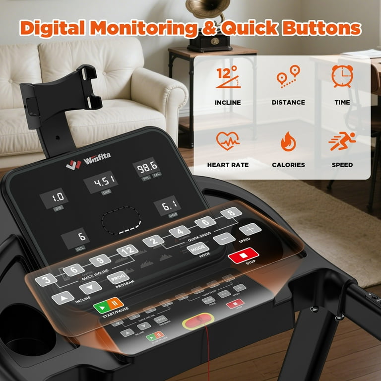 Winfita Incline Treadmill, 0-12% Auto Incline Treadmill for Home