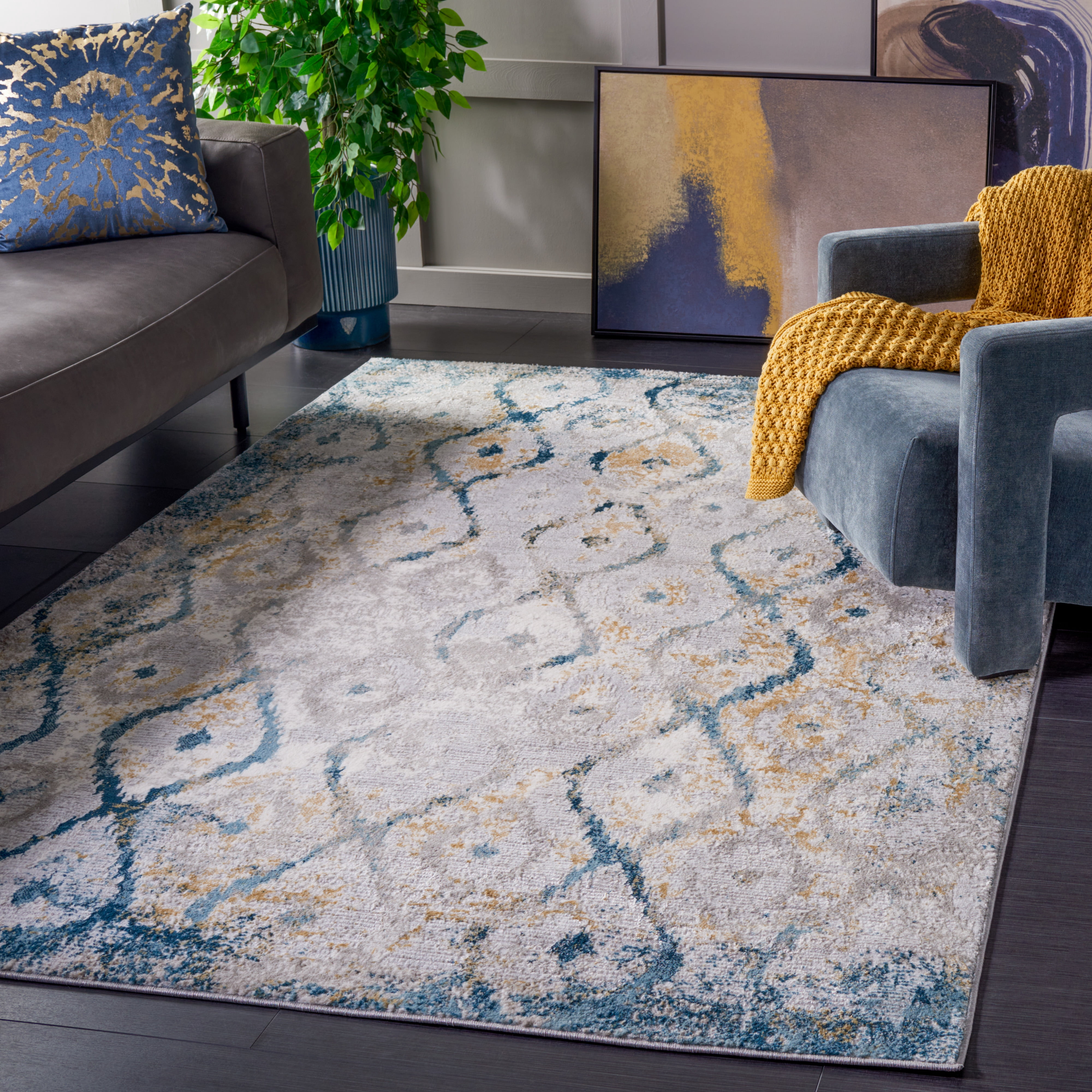 SAFAVIEH Meadow Doncho Diamond Area Rug, Grey/Blue Gold, 4' x 6'