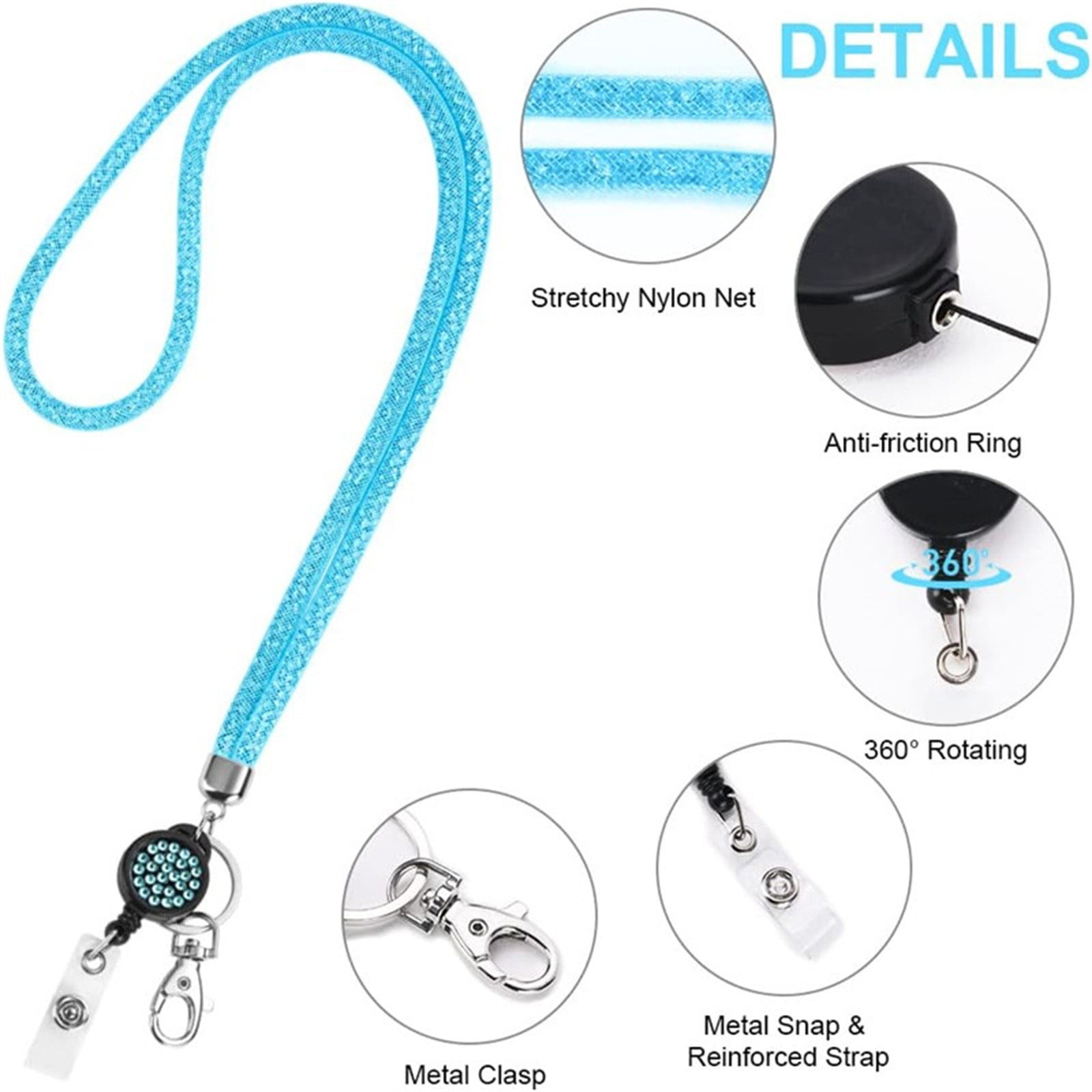 SLUOHZXI Lanyards for ID Badges- Bling Badge Lanyard with ID Badge Holder Retractable Crystal Teacher Lanyard Retractable Keychain Cruise Ship Lanyards for Women,Transparent PC Case Protector