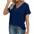 thumbnail image 5 of YUGYXL Classic Short Sleeve Shirts for Women Dressy V Neck Comfy Tshirts Solid Color Basics Fit Tops Going Out Tees Navy L, 5 of 9