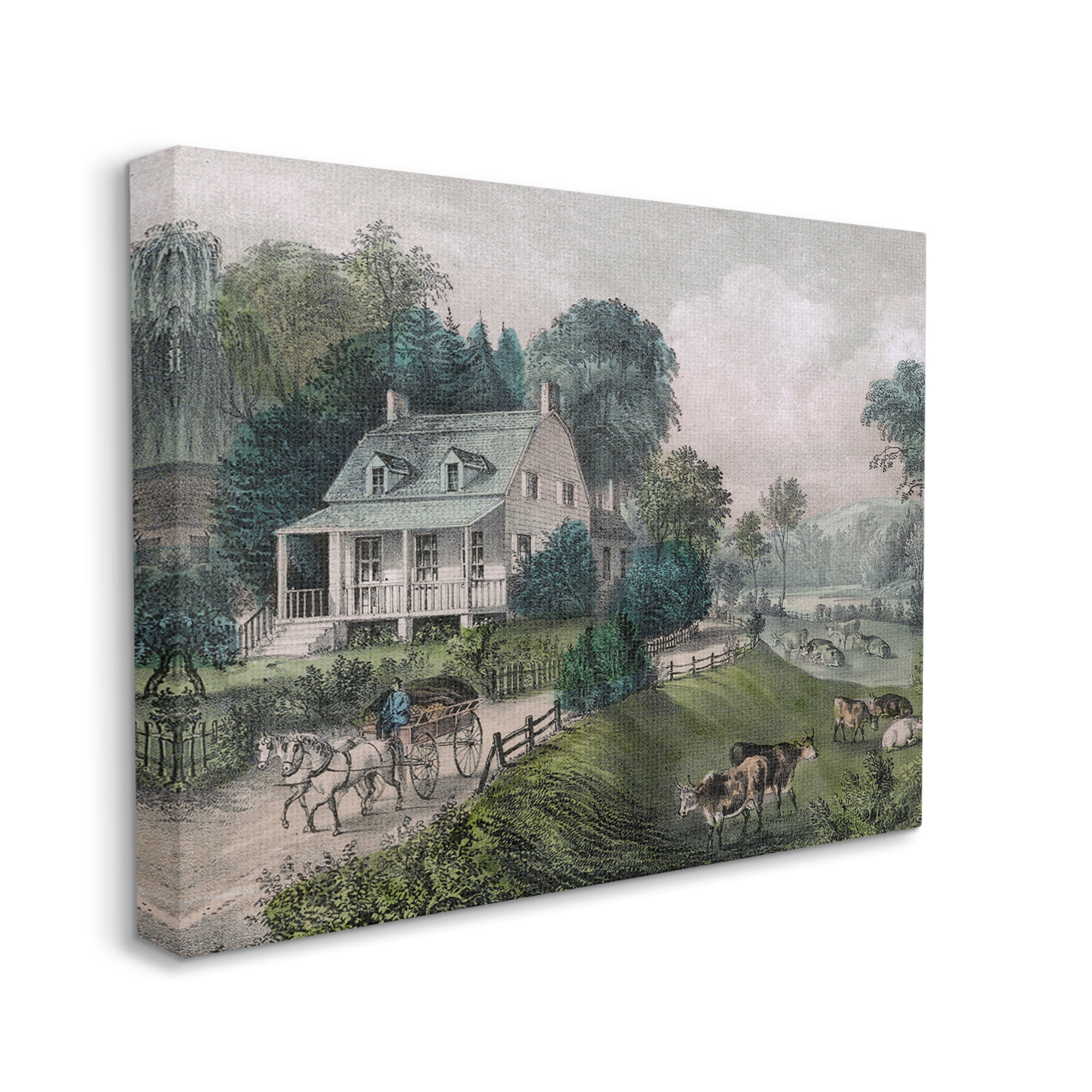 Stupell Industries Classic Countryside House Painting Roaming Farm Animals Painting Gallery Wrapped Canvas Print Wall Art, Design by Daphne Polselli