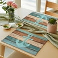 thumbnail image 6 of Turquoise Anchor Placemats for Dinning Table Set of 4, Nautical Brown Green Retro Wood Grain Burlap Kitchen Place Mats Waterproof Cloth Table Mats, Indoor Outdoor Placemats Easy Clean Dinner Decor, 6 of 8