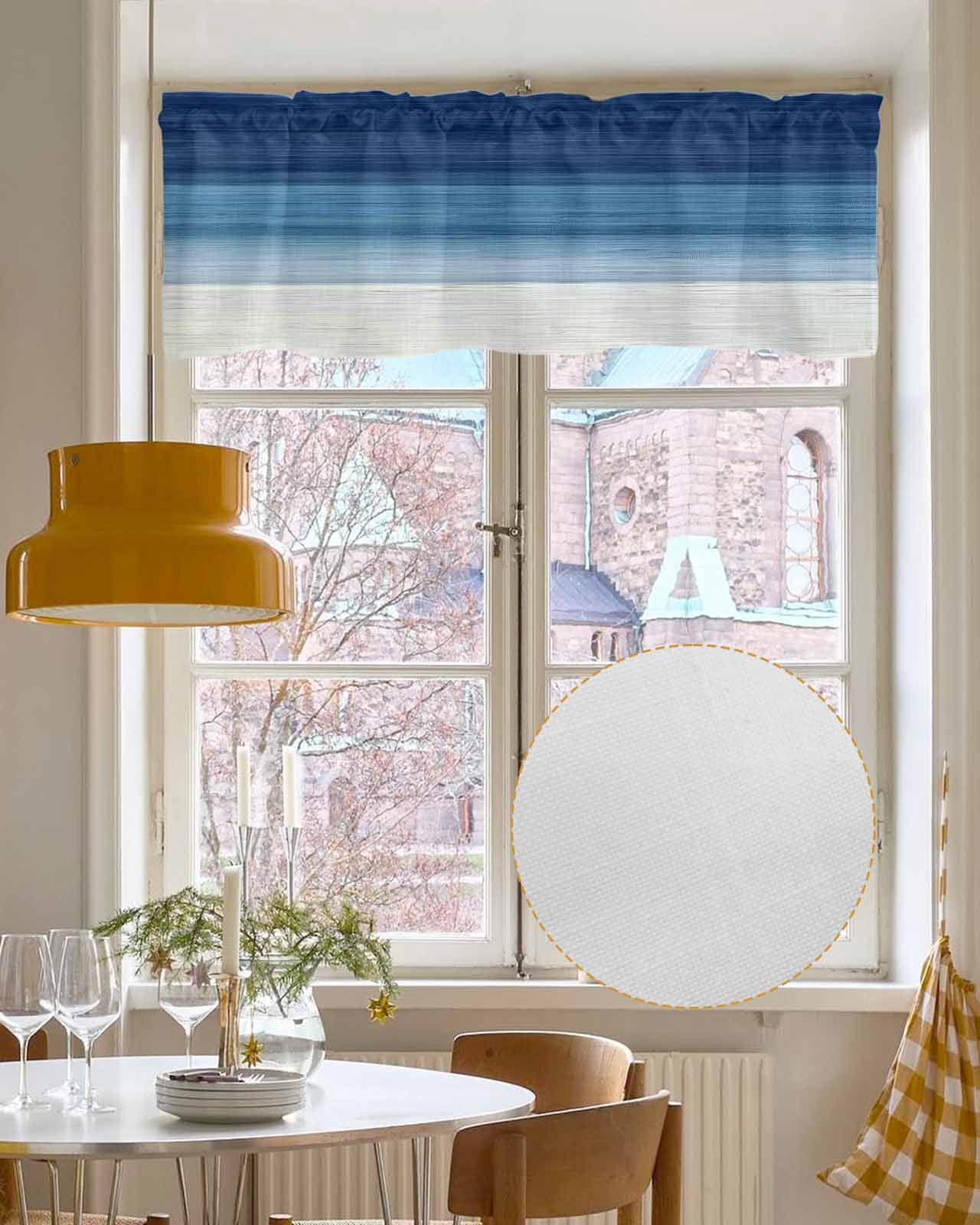 Navy Blue Striped Kitchen Valances for Windows Farmhouse Linen Window Valance Curtain for Living Room Window Treatment Modern Abstract Art Farmhouse Stripe Valance Rod Pocket Topper, 42 x 18 Inch