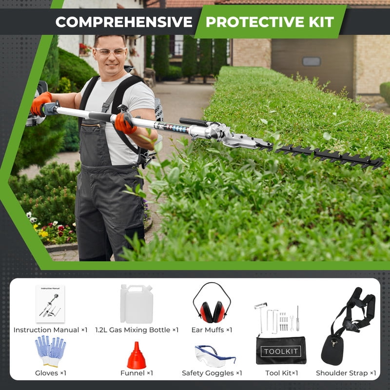 EAYSG 6-in-1 Gas Powered Multifunctional Trimmer Kit, 52cc 2-Cycle Engine, 17” String Trimmer, 10” Brush Cutter, 8.7 ft Long Reach Pole Saw, Hedge Trimmer, Chainsaw, 270° Rotatable Head