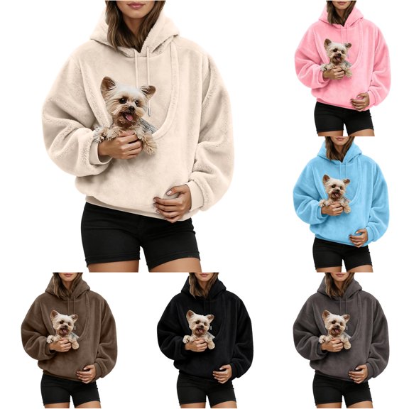 Women's Pet Pouch Hoodies,Oversized Sweatshirt with Pocket Front Carry Pouch for Small and Cats,Puppy Kitten Dogs Holder