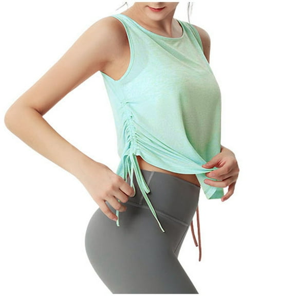 Youmylove Womens Casual Shirt Sleeveless Workout Tank Tops Athletic Running Gym Top Shirts Loose Fit Ruched Yoga Crop Tops Camisole Crop Tops