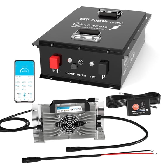 Paoweric 48V 100Ah LiFePO4 Lithium Golf Cart Battery with Charger, Perfect for Golf Cart, Trolling Motor