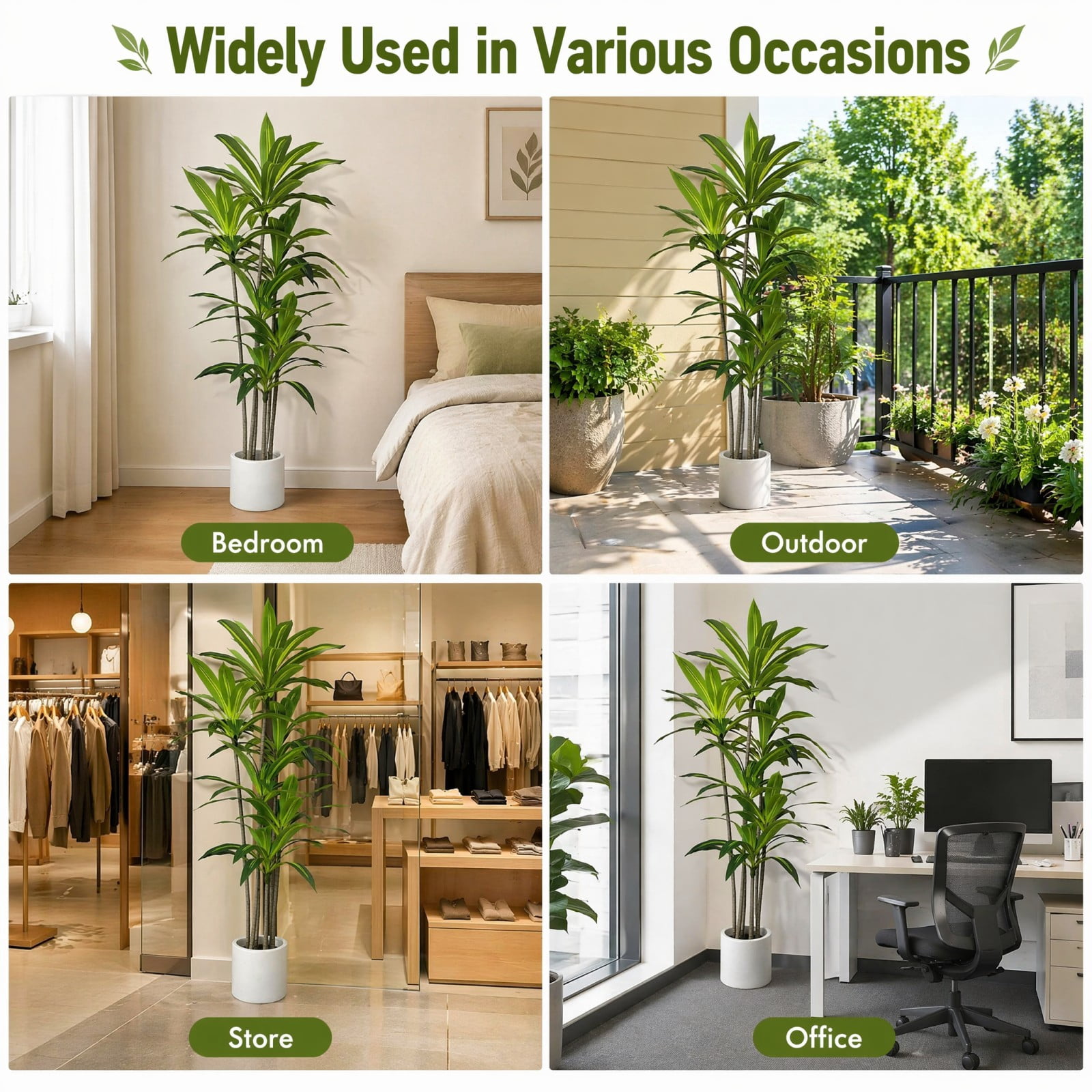 BEAUTYPEAK 6FT Artificial Dracaena Tree Fake Plants for Indoor Outdoor Decor, Upgraded White Pot