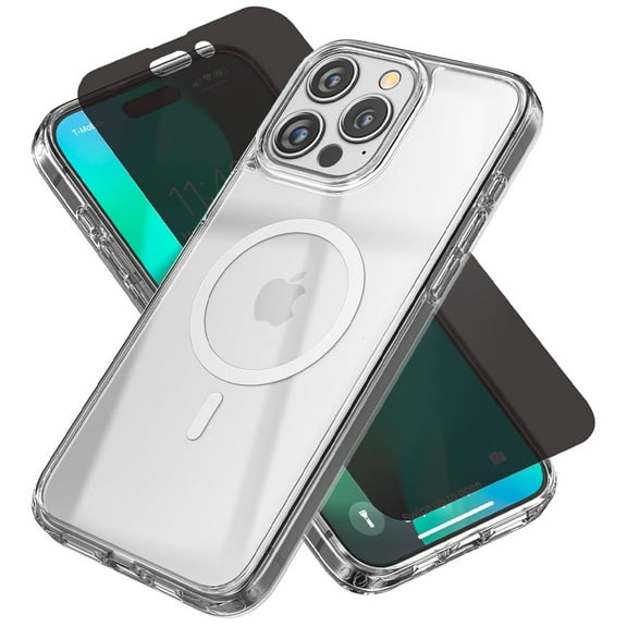Encased Clear Case with Privacy Screen Protector Designed for iPhone 15 Pro Max Privacy Case (Compatible with MagSafe) Clear