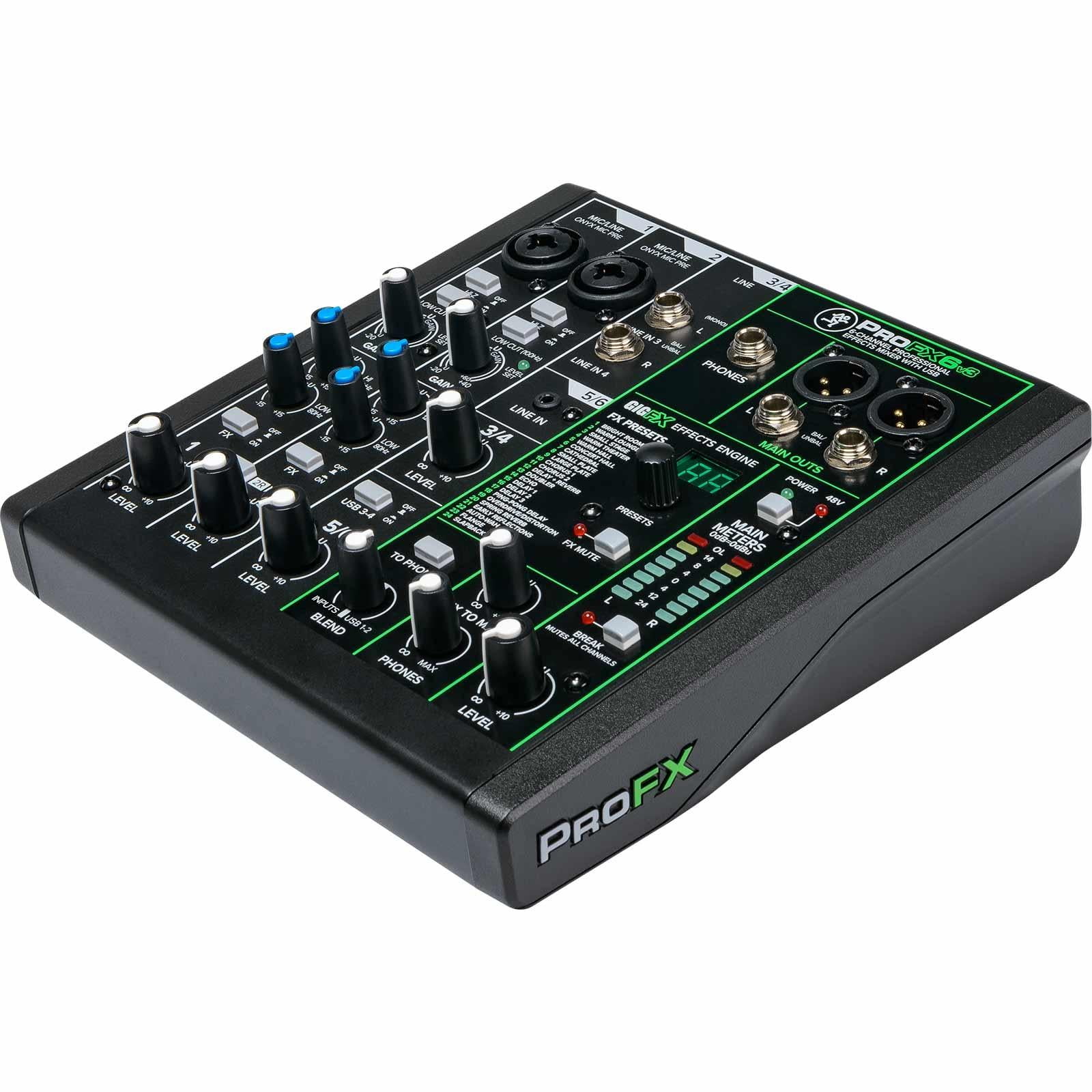 Mackie ProFX6v3 6 Channel Professional Effects Mixer with Cables Package