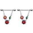thumbnail image 2 of Body Candy 14G 9/16 Nipple Ring Set - 316L Stainless Steel 2Pc Nipplerings Piercing Ladybug Hippie Flower Chain Dangle Nipple Barbells, 2 of 4